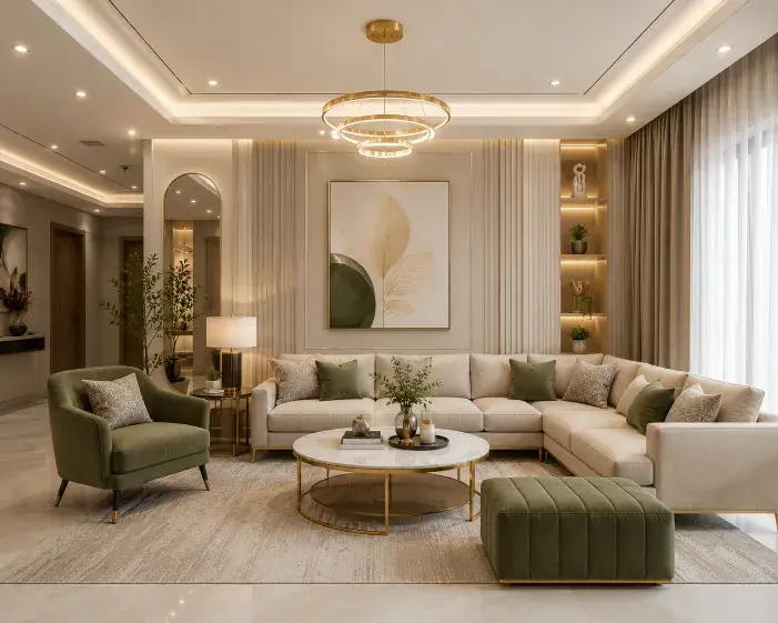 Modern living area interior design Bangalore